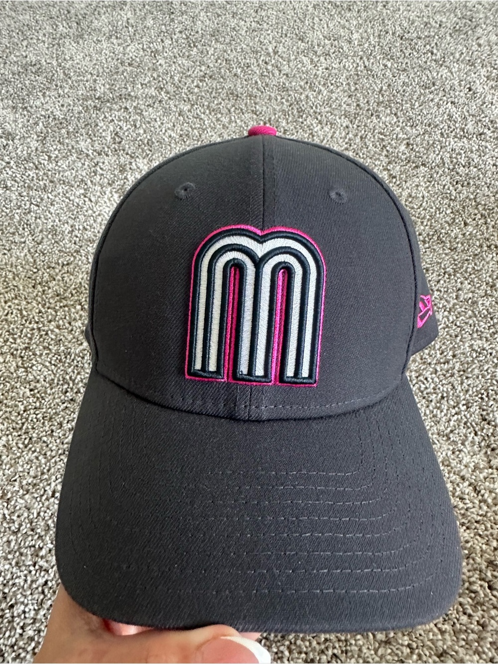 New Era Black Cap with Pink & White Embroidered Logo